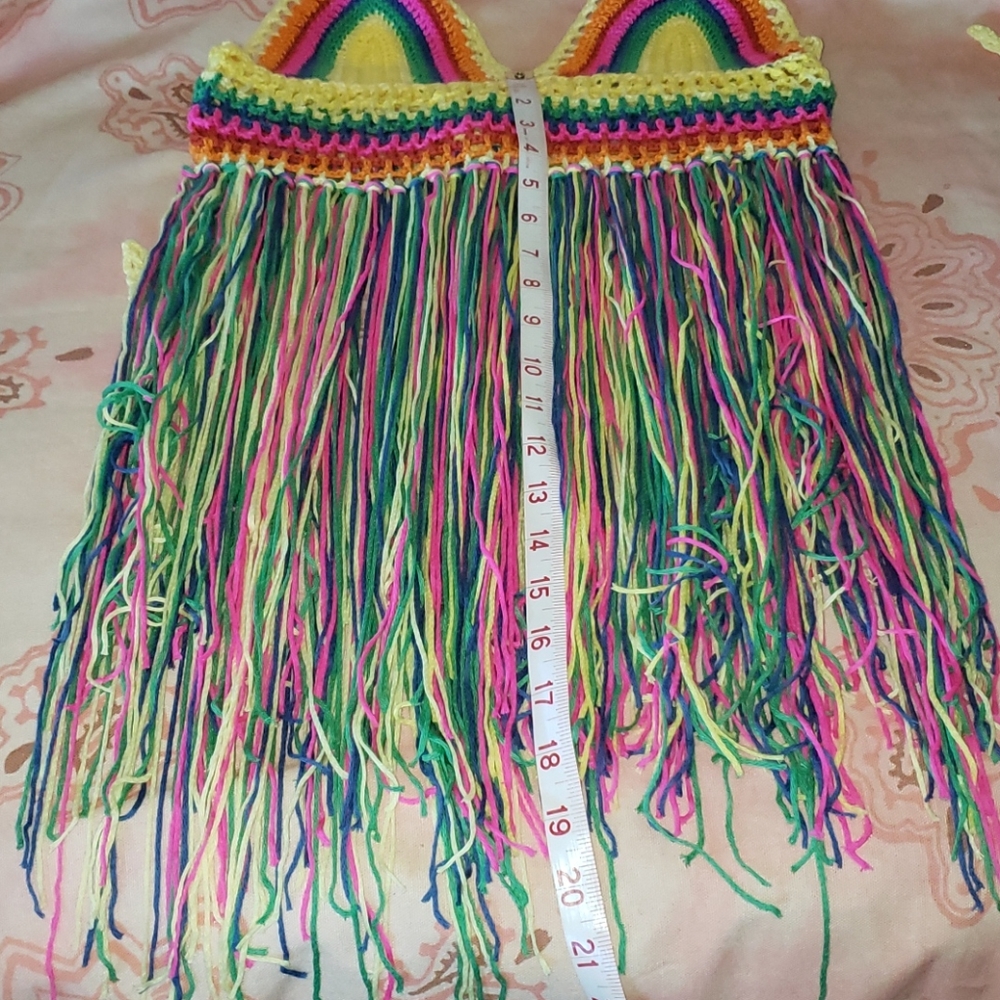 Tassels Crochet Bikini Top. Sexy Colorful Rainbow - Picture 13 of 14